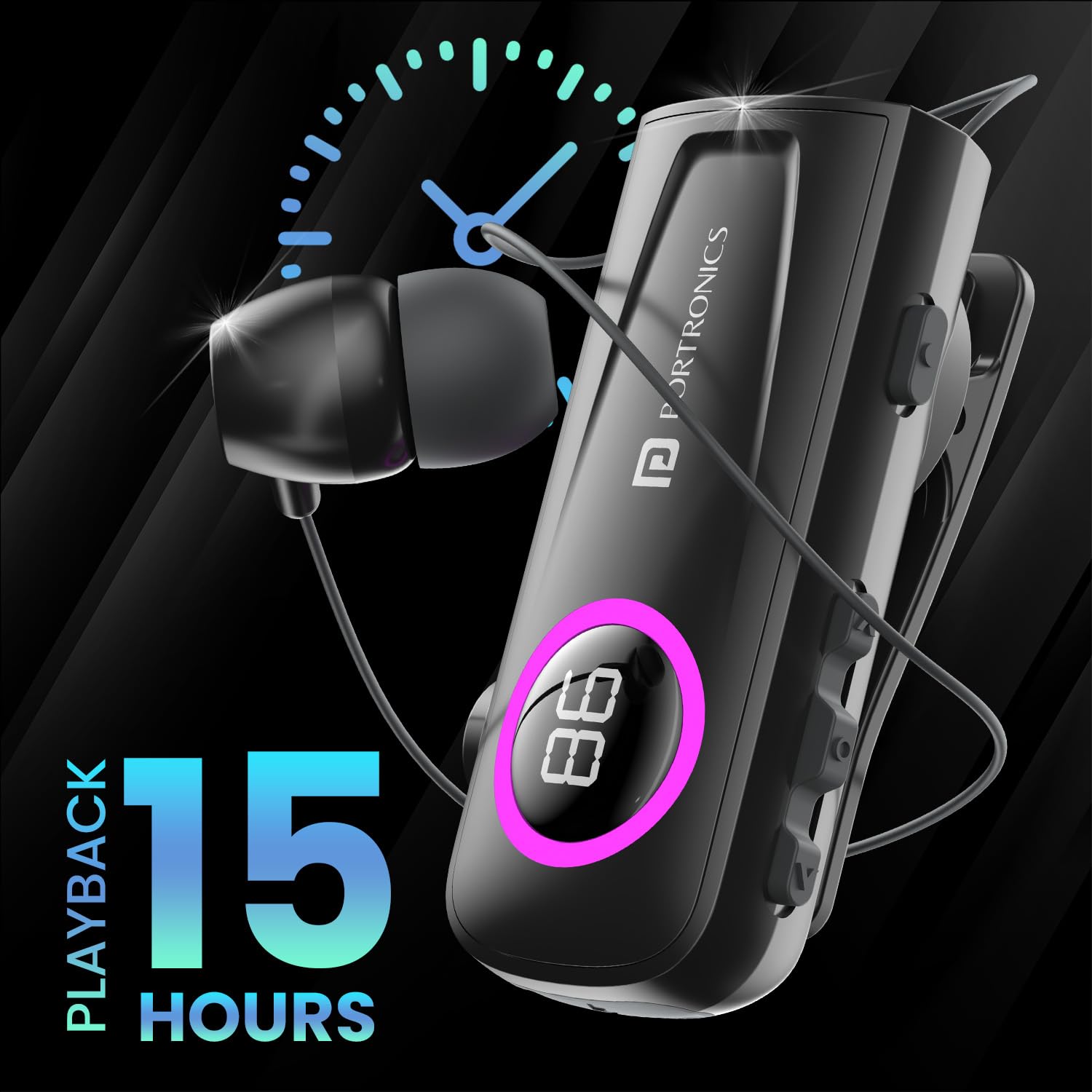 Portronics BT Calling Earphone 15H Playback Type C Charging Harmonics Klip 5